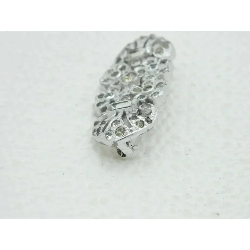 Vintage Art Deco Rhodium Plated Clear Glass Flower